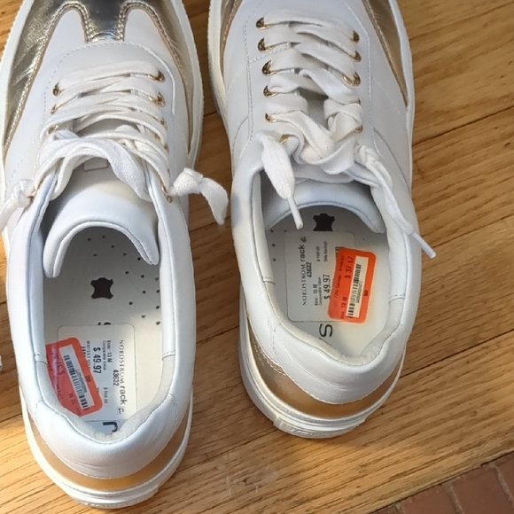 J Slides Shoes - White and Gold Sneakers